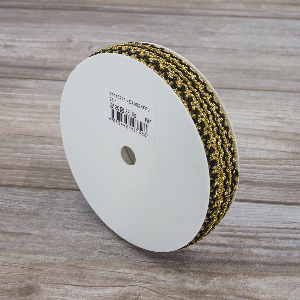 Тесьма PEGA тип отделочная, цвет черный с золотом, 13 мм. Арт 844167113DA002          