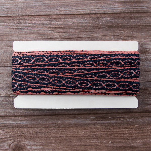 Мерсеризованное хлопковое кружево, 20 мм, цвет морской волны с пыльно-розовым. Арт 1826/R6                 