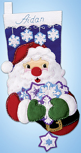 Набор для вышивания сапожка для подарков "Санта со снежинкой"