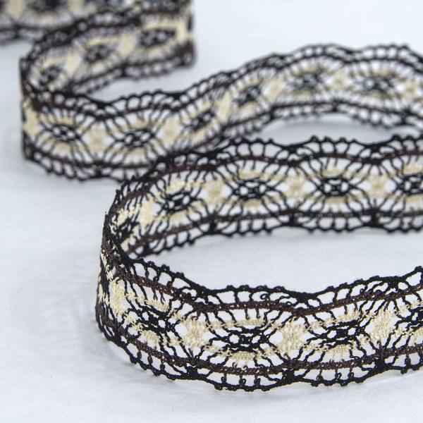 Мерсеризованное хлопковое кружево, 33 мм, цвет тёмно-бежевый. Арт 2205/2T