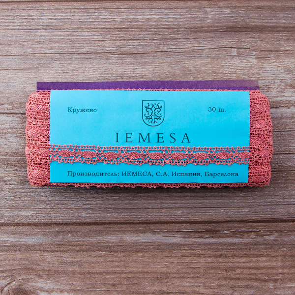 Мерсеризованное хлопковое кружево, 15 мм, цвет серо-розовый. Арт 1798/F3                 