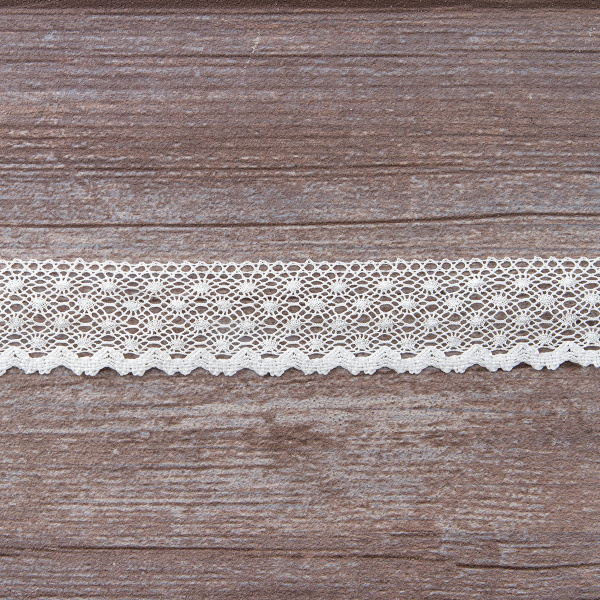 Мерсеризованное хлопковое кружево, 30 мм, цвет белый. Арт 2021/01