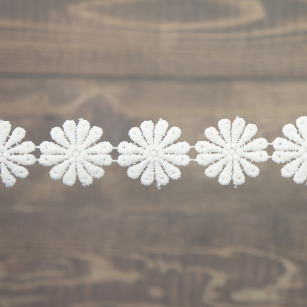 Кружево гипюр, 28 мм, цвет молочный, 100% полиэстер, 3,5 м. Арт G-4988.112