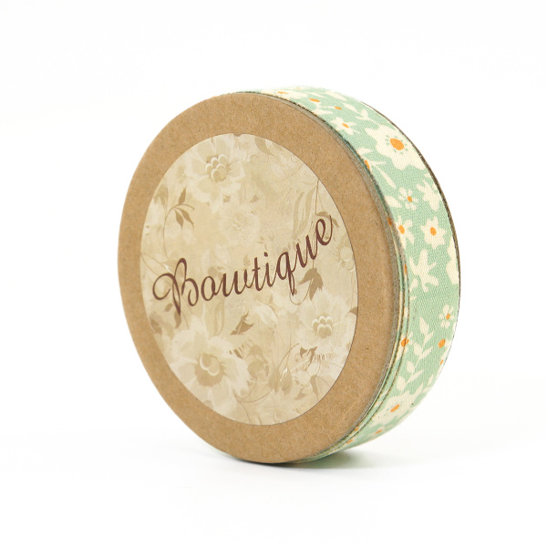 Лента хлопковая на картонной катушке "Цветы: зеленый с оранжевым". Арт VR15.037