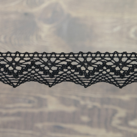 Кружево плетеное, 25 мм, цвет черный, 100% хлопок, 5 м. Арт K-5003-13