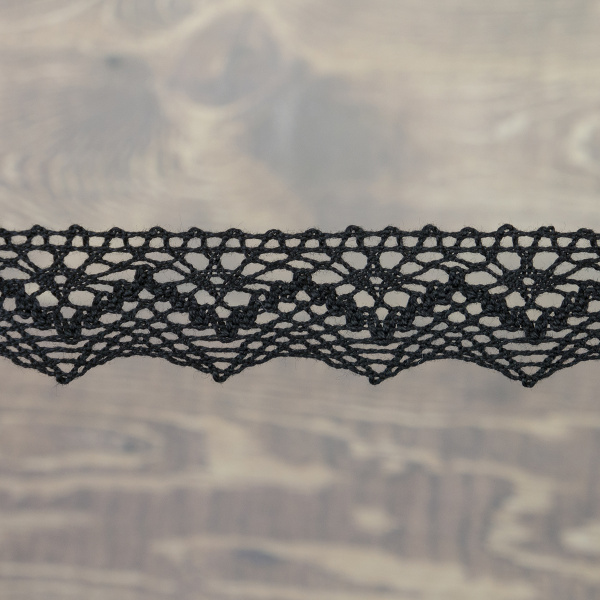Кружево плетеное, 25 мм, цвет черный, 100% хлопок, 5 м. Арт K-5003-13