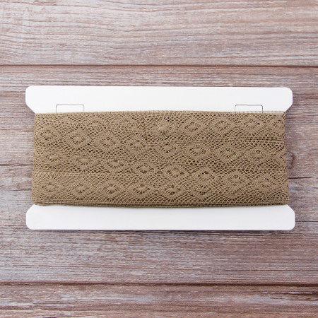 Мерсеризованное хлопковое кружево, 25 мм, цвет темно-бежевый. Арт 2024/5T