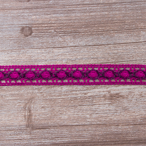 Мерсеризованное хлопковое кружево, 20 мм, цвет фуксия. Арт 3682/25