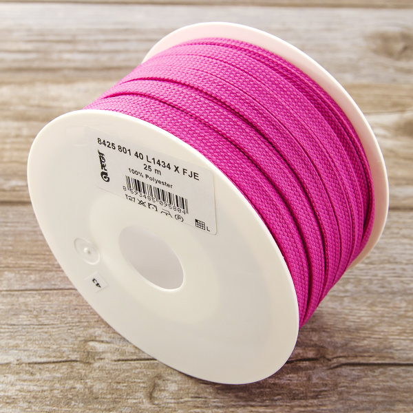 Шнур PEGA плоский, полиэстровый, цвет малиновый, 10 мм. Арт 842580140L1434