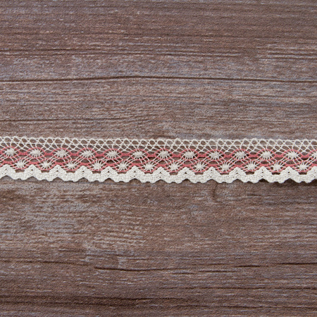 Мерсеризованное хлопковое кружево, 20 мм, цвет белый с серо-розовым. Арт 2019/Z5