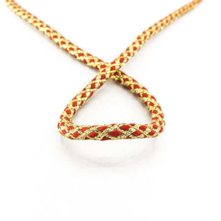 Шнур плетеный PEGA с люрексом, золото с красным, 7 мм, 15 м. Арт 881218724DX703