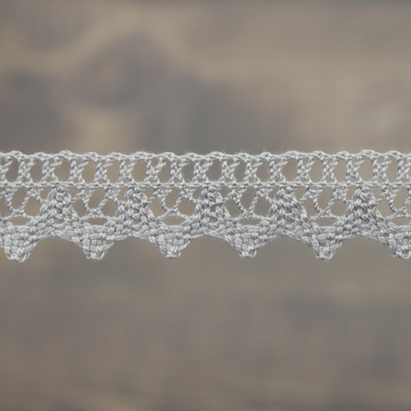 Кружево плетеное, 12 мм, цвет серый, 100% хлопок, 5 м. Арт K-5004-31