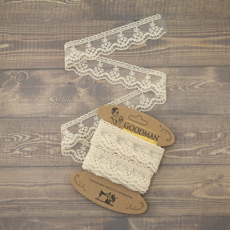 Кружево-вышивка на тюле, 23 мм, цвет бежевый, 100% полиэстер, 4,5 м. Арт T-3011.371