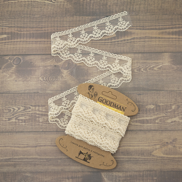 Кружево-вышивка на тюле, 23 мм, цвет бежевый, 100% полиэстер, 4,5 м. Арт T-3011.371