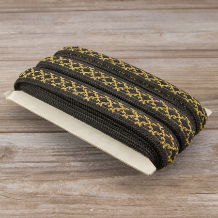 Тесьма PEGA декоративная, черная с золотистым люрексом, 34 мм. Арт 844168434DA001          