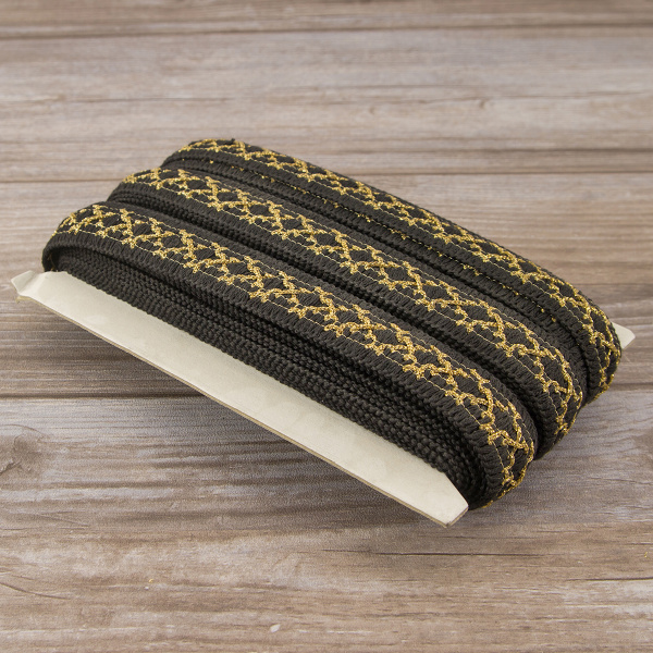 Тесьма PEGA декоративная, черная с золотистым люрексом, 34 мм. Арт 844168434DA001          