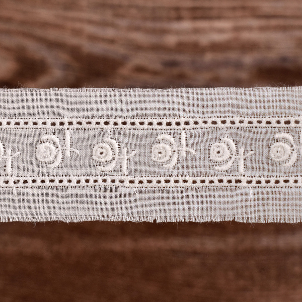 Шитье-вышивка на батисте, прошва, 25 мм, цвет белый. Арт 32277/01