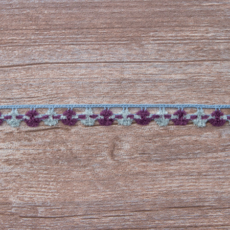 Мерсеризованное хлопковое кружево, 13 мм, цвет серый с фиолетовым. Арт 3615/CB