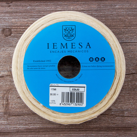 Мерсеризованное хлопковое кружево, 20 мм, цвет сливочный. Арт 1796/02                 