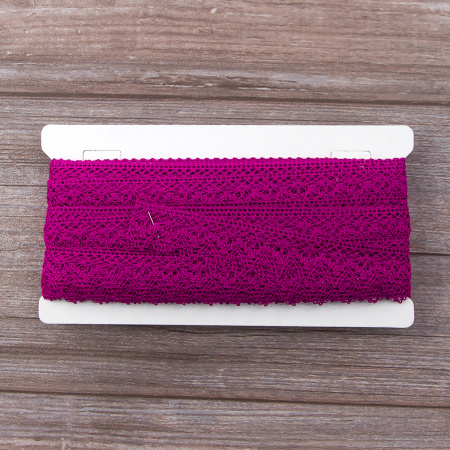 Мерсеризованное хлопковое кружево, 25 мм, цвет цикламеновый. Арт 3207/25                 