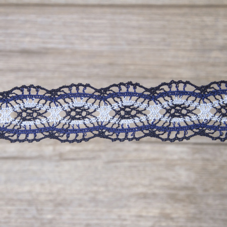 Мерсеризованное хлопковое кружево, 33 мм, цвет тёмно-голубой. Арт 2205/F4