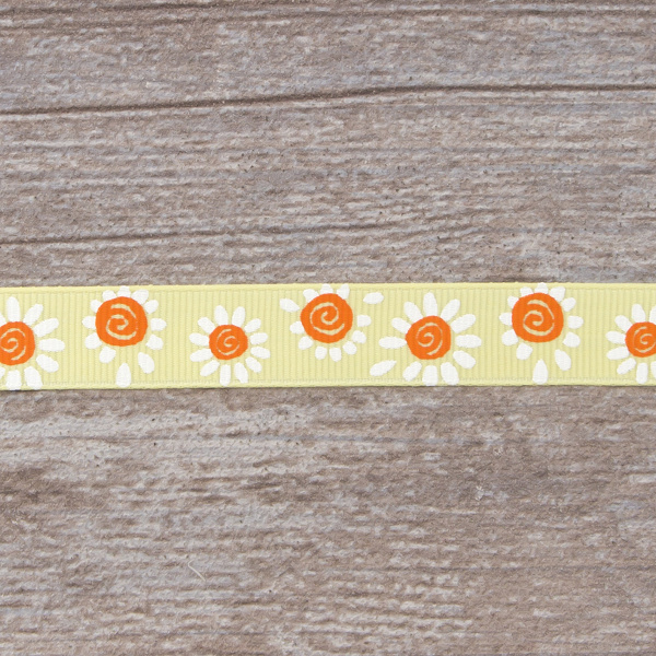 Лента репсовая SAFISA с напечатаным рисунком, 15 мм, 15 м, цвет 32, желтый. Арт 25305-15мм-32