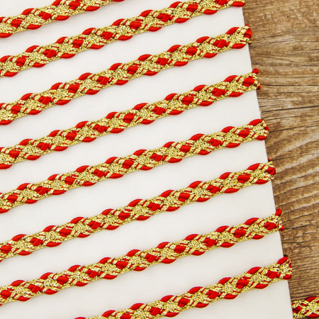 Тесьма PEGA тип декоративная люрексная, цвет красный с золотом, 6,5 мм. Арт 881115517DA701          