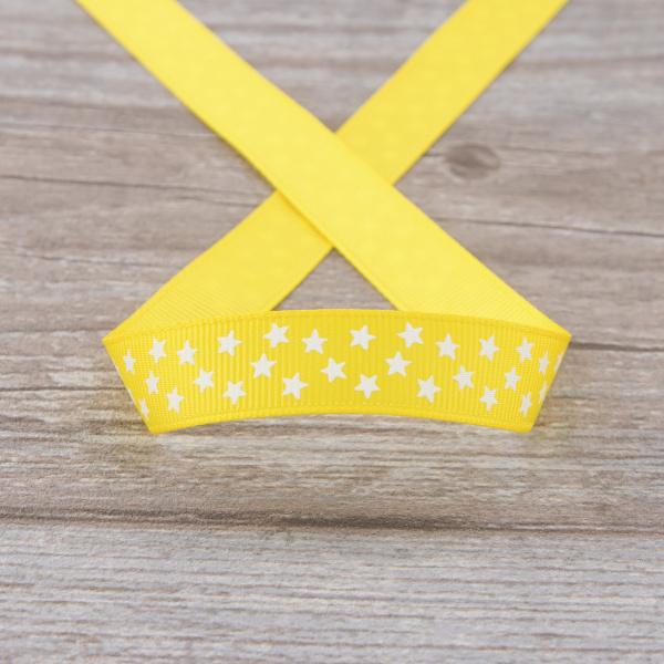 Лента репсовая SAFISA рисунок "звездочки", 15 мм, 15 м, цвет 32, желтый. Арт 35120-15мм-32