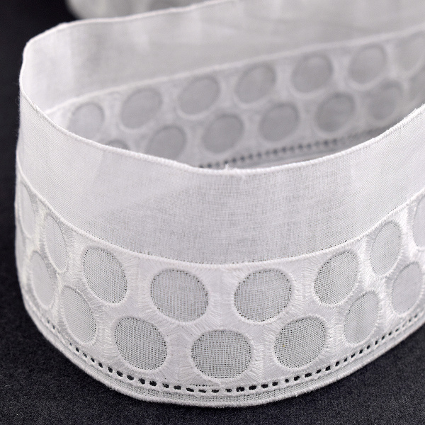 Шитье-вышивка на батисте, прошва, 55 мм, цвет белый. Арт 37249/B