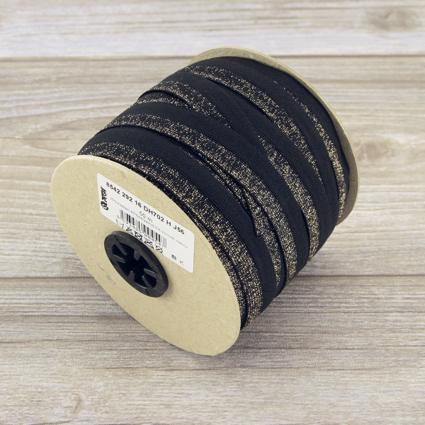 Резинка окантовочная  20 мм, цвет черный с золотистым люрексом. Арт 854229216DH702          