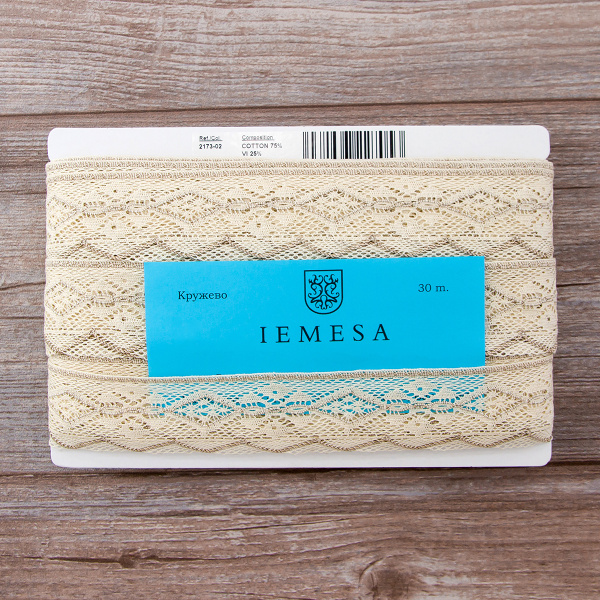 Мерсеризованное хлопковое кружево, 45 мм, экрю. Арт 2173/02