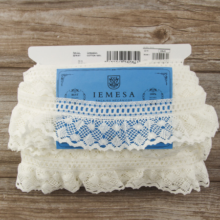 Мерсеризованное хлопковое кружево, 65 мм, цвет белый. Арт 2216/01