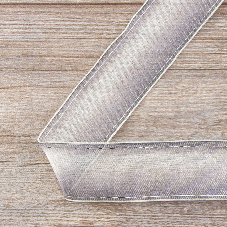 Лента органза с рисунком с проволокой по краю SAFISA, 38 мм, цвет серый, 15 м. Арт 25167-38мм-02            