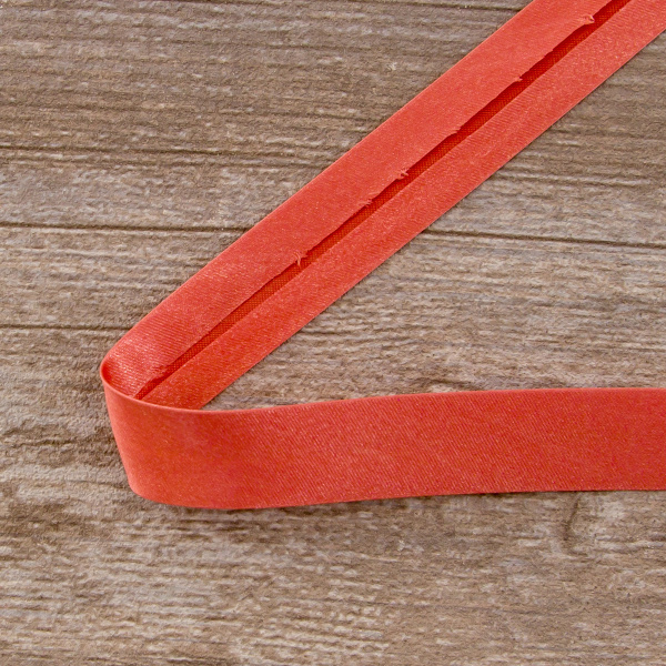 Косая бейка атласная 20 мм, 25 м, цвет 59, кораловый. Арт 6260-20мм-59            