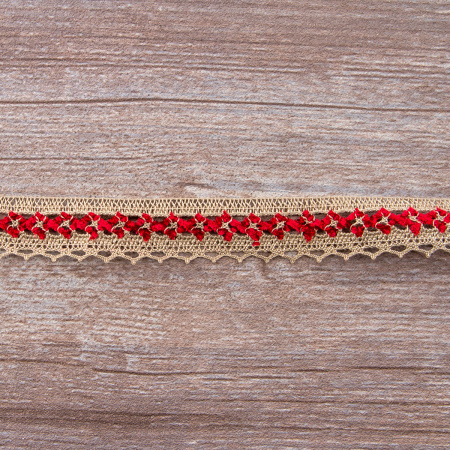 Мерсеризованное хлопковое кружево, 20 мм, цвет бежево-серый/бордовый. Арт 1889/X6