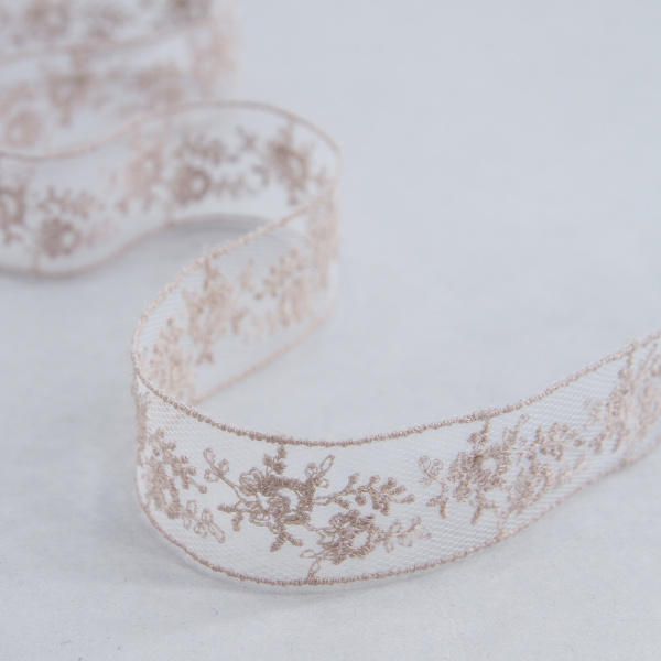 Вышивка на тюле, 23 мм, цвет розовый. Арт I647/F3