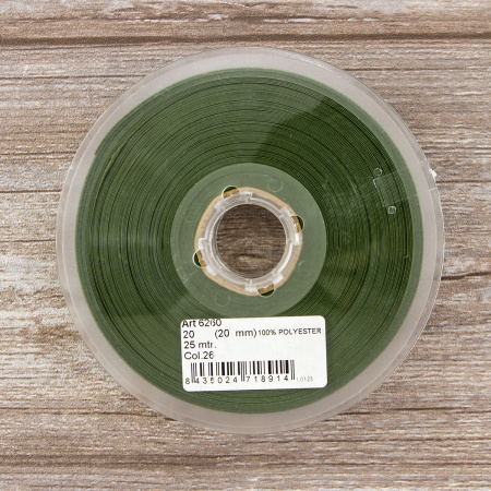 Косая бейка атласная 20 мм, 25 м, цвет 26, хаки темный. Арт 6260-20мм-26            