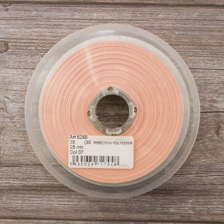 Косая бейка атласная 30 мм, 25 м, цвет 07, персиковый. Арт 6260-30мм-07            