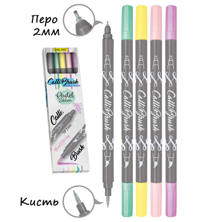 Набор двусторонних маркеров "Calli Brush" для скетчинга, лайнер 2 мм / кисть, пастельные цвета, 5 шт. Арт 19079 