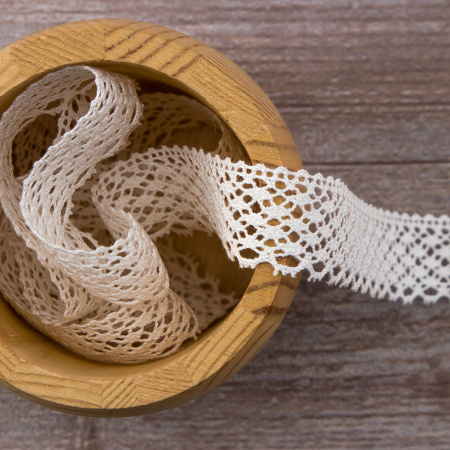 Мерсеризованное хлопковое кружево, 23 мм, белый. Арт 2096/01