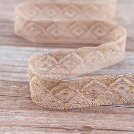 Мерсеризованное хлопковое кружево, 25 мм, цвет серо-бежевый. Арт 2023/27