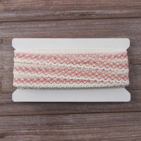 Мерсеризованное хлопковое кружево, 20 мм, цвет белый с серо-розовым. Арт 2019/Z5