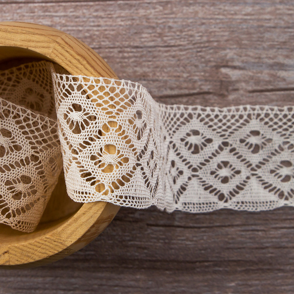 Мерсеризованное хлопковое кружево, 35 мм, цвет шампань. Арт 2046/72
