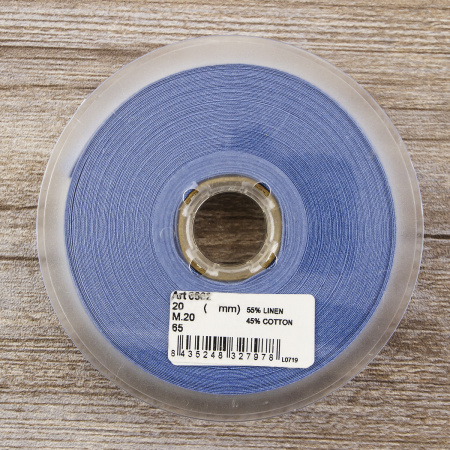 Косая бейка хлопок/лён, 20 мм, 20 м, цвет 65, голубой. Арт 6602-20мм-65