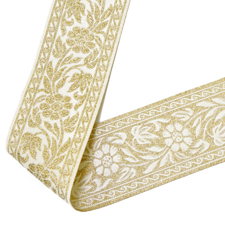 Лента жаккардовая с люрексом SAFISA, 50 мм, 15 м, цвет 101. Арт 9251-50мм-101