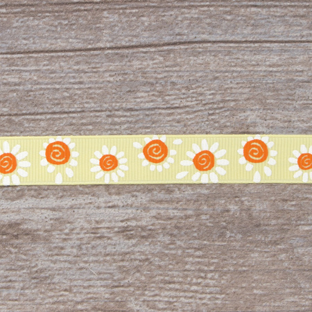 Лента репсовая SAFISA с напечатаным рисунком, 15 мм, 15 м, цвет 32, желтый. Арт 25305-15мм-32