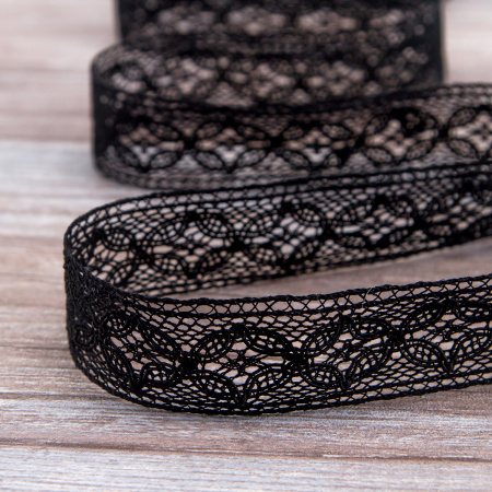 Мерсеризованное хлопковое кружево, 35 мм, цвет черный. Арт 2223/14