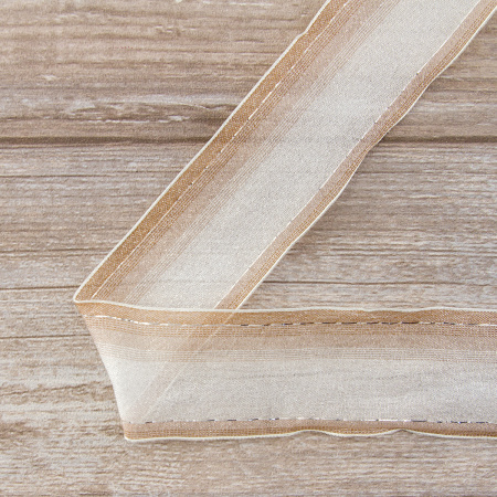 Лента органза с рисунком с проволокой по краю SAFISA, цвет бежевый, 50 мм, 15 м. Арт 25167-50мм-01            