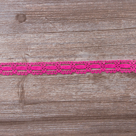 Мерсеризованное хлопковое кружево, 15 мм, цвет ярко-розовый. Арт 1798/3L                 