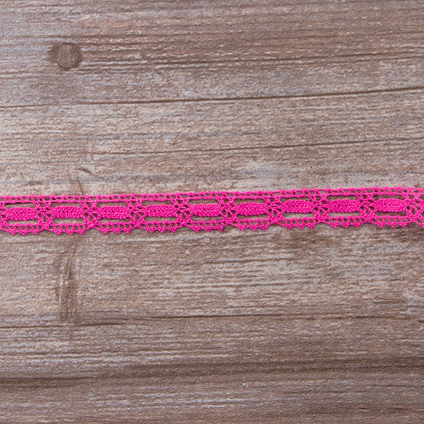 Мерсеризованное хлопковое кружево, 15 мм, цвет ярко-розовый. Арт 1798/3L                 